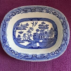 Antique Ridgway Willow Blue Platter England Semi China 9.25”x 1.75”x 7.5”